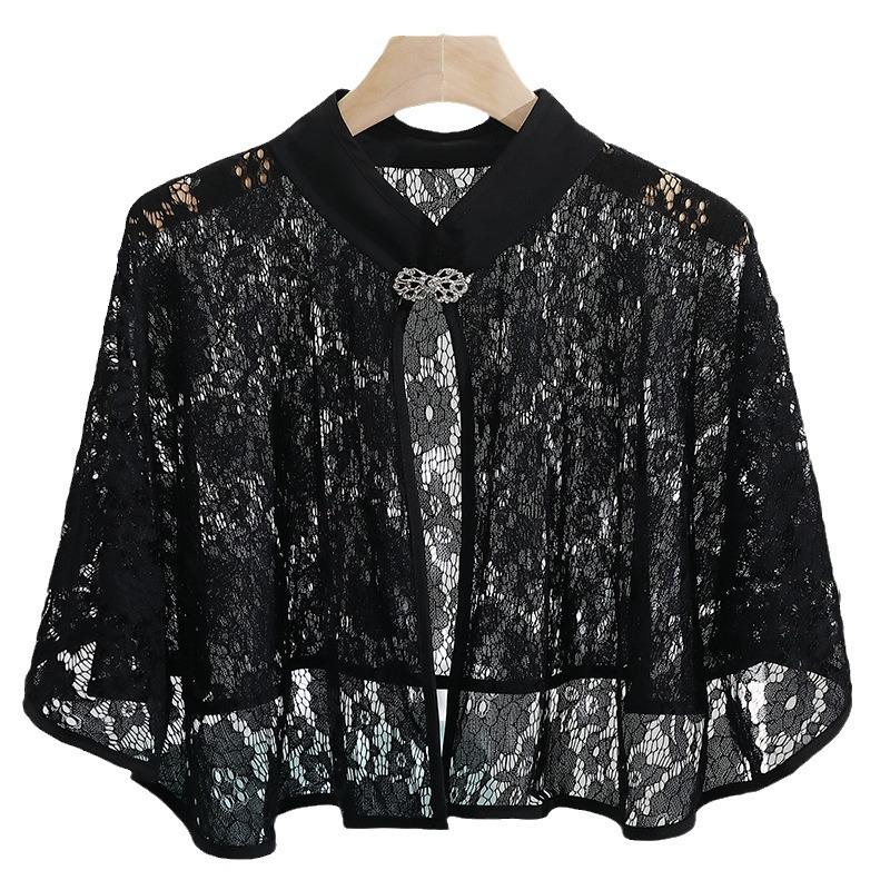 Elegant Summer Lace Sun Protection Shawl & Camisole Dress with Retro Silver Buckle – Fashionable Women's Outfit