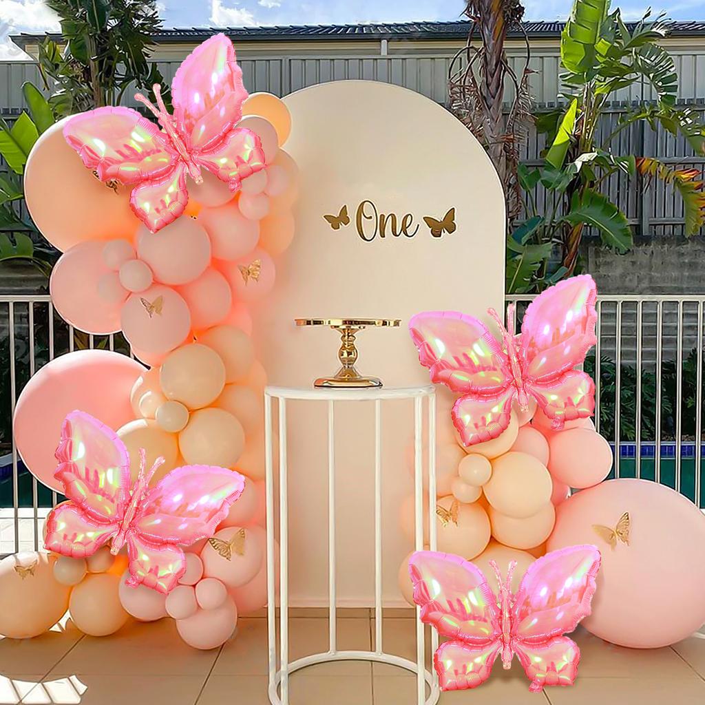 4pcs Pink Butterfly Mylar Balloons for Girls Women Butterfly Theme Party Wedding Birthday Baby Shower Decorations