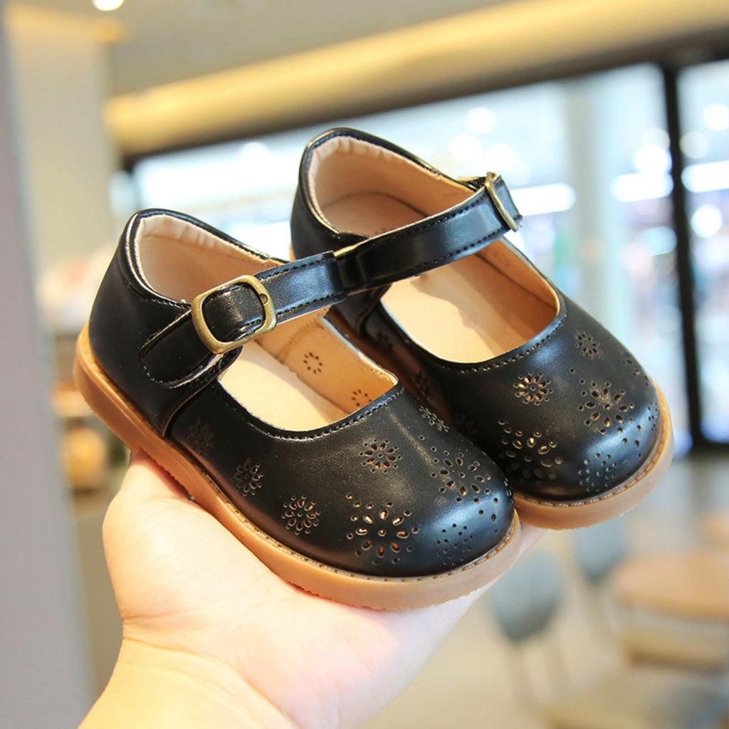 Toddler Girls Mary Jane Shoes Soft Leather Cutout Breathable Casual Flats Adjustable Strap Comfortable Fit