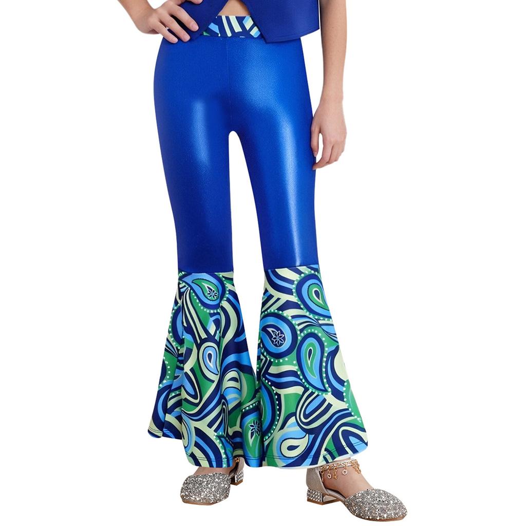 Jenter Diskokostyme Lappeteppe Trykte Bukser Skinnende Metallisk Elastisk Midje Klokkebunn Design Rollespillfester