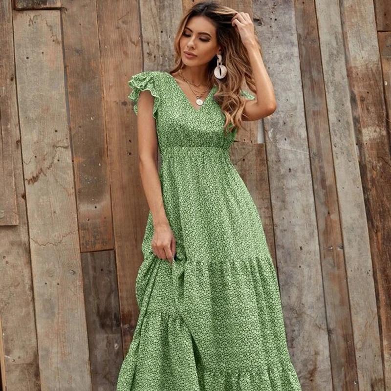 Women Maxi Dress Long Floral Print Ladies Summer V Neck Casual Holiday Sundress