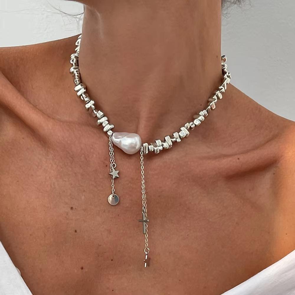 Star Women Necklaces Gold Collarbone Chain Hip Hop Imitation Pearl Chian  Lady Jewelry