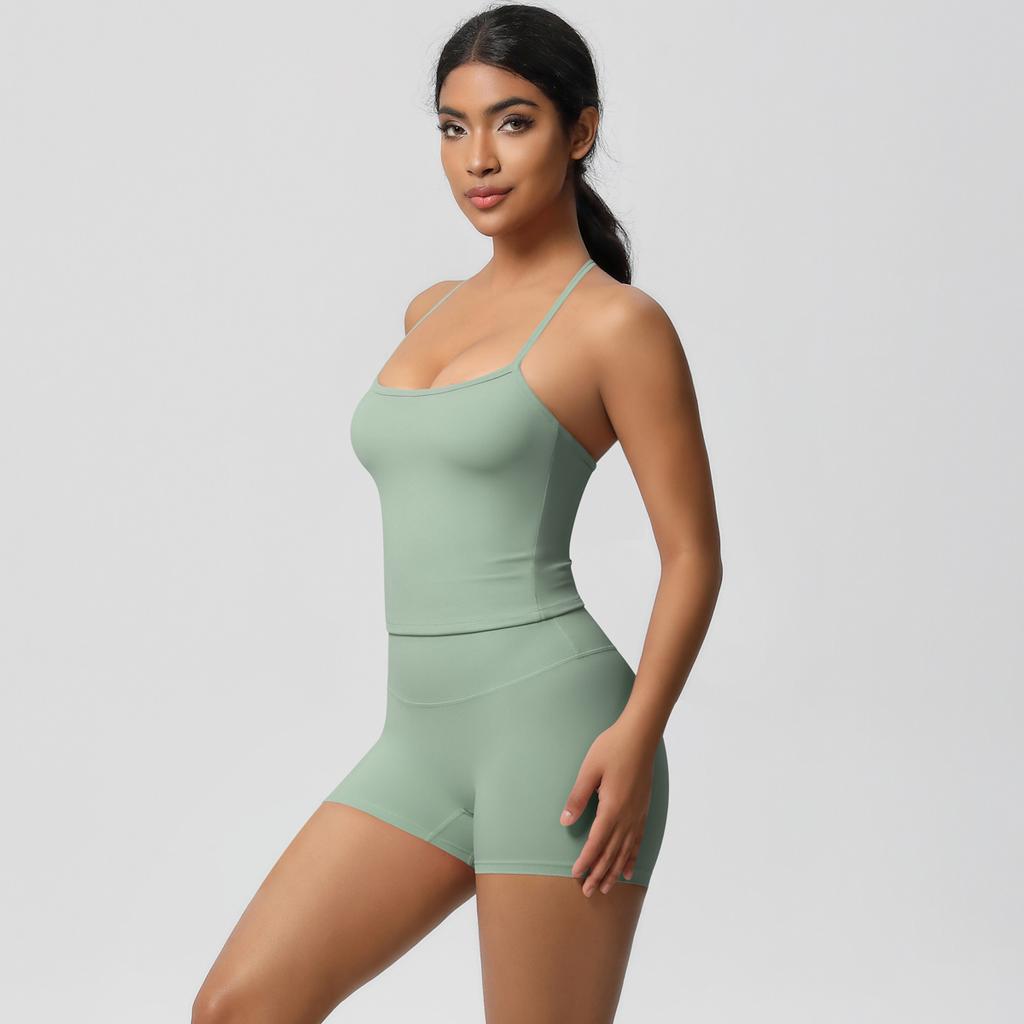 New Solid Color Strap Back Sports Bra Set With High Waist, Hip Lifting, Running, Fitness, Yoga Clothing Set For Women