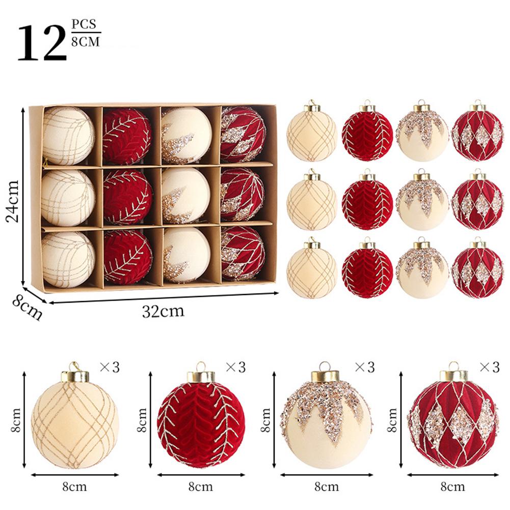 Holiday Tree Decorations Flocked Balls Decor Christmas Celebrations Brown White Complete Set Of Ornaments Cozy Atmosphere