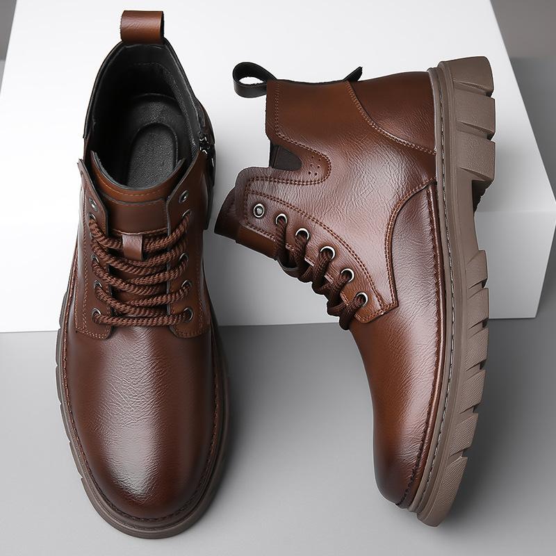 Winter Men's Thermal Boots High Top Warm Lined Anti-Slip Casual Shoes Retro Ankle Boots Non-Slip Comfortable Outdoor Snow Boots