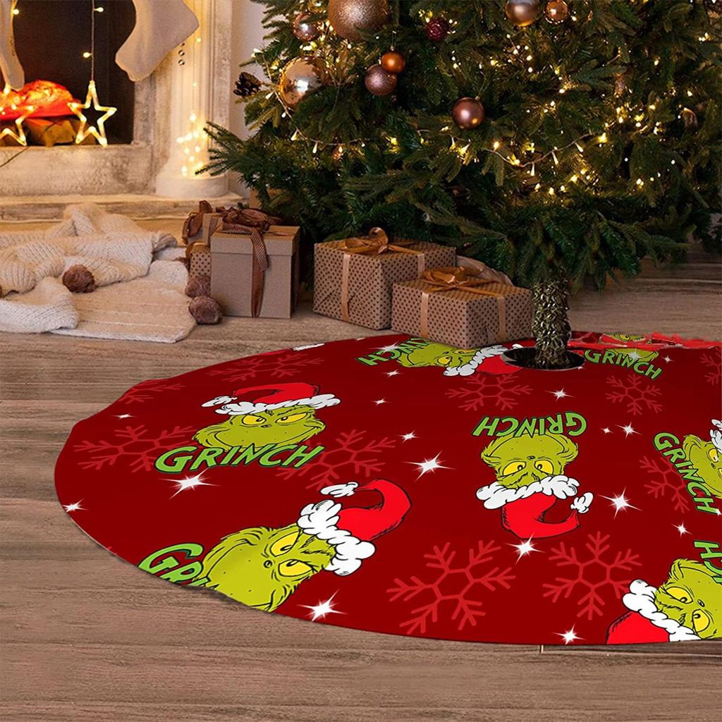 Christmas Tree Skirt,  Red & Green Merry Christmas Tree Skirt Collar, Soft  Xmas Holiday Decoration