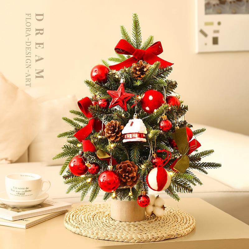 Mini Christmas Tree Set - Desktop PVC Xmas Tree with Lights, Eco-Friendly Decor,  Christmas Ornaments