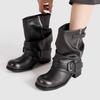 Women'S Boots Fashion Belt Buckle Design Chunky Root Platform Biker Boots Comfort Non-Slip Round Toe Mid Calf Boots