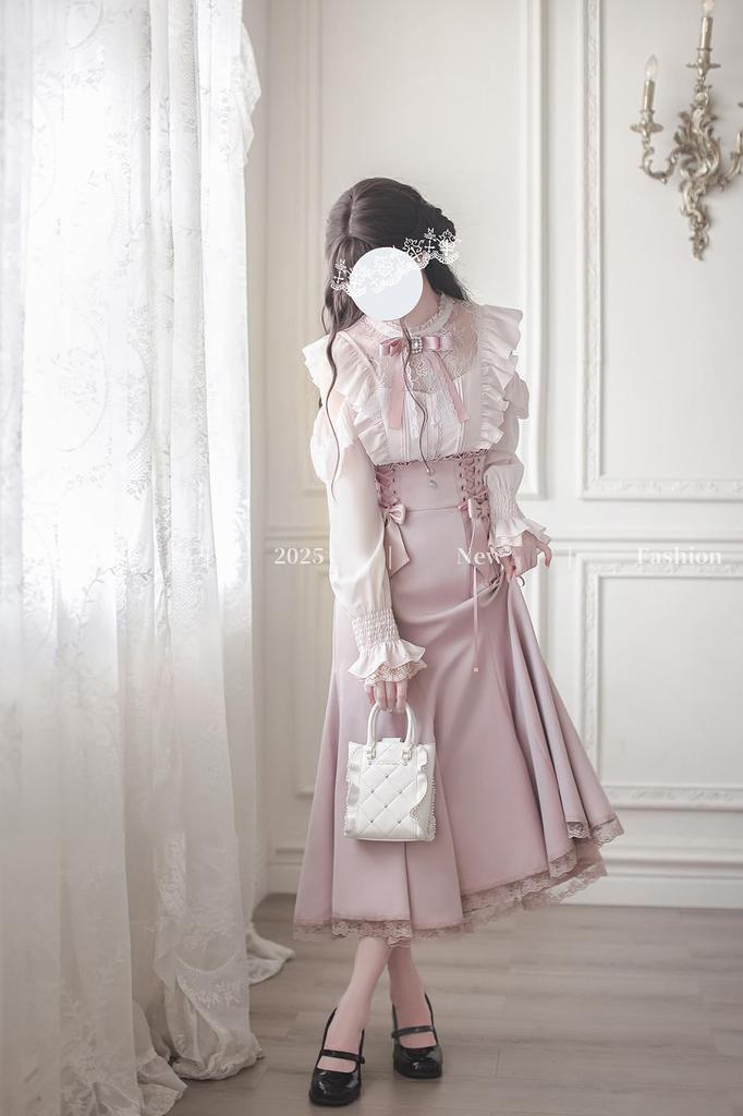 Neat and Clean Fully Maxi Mori French Long Size M [MODKOKU] Open-Shoulder Women's Dress, Off-the-Shoulder, Sexy, Lace, Ribbon, Skirt, Lolita, Girl,