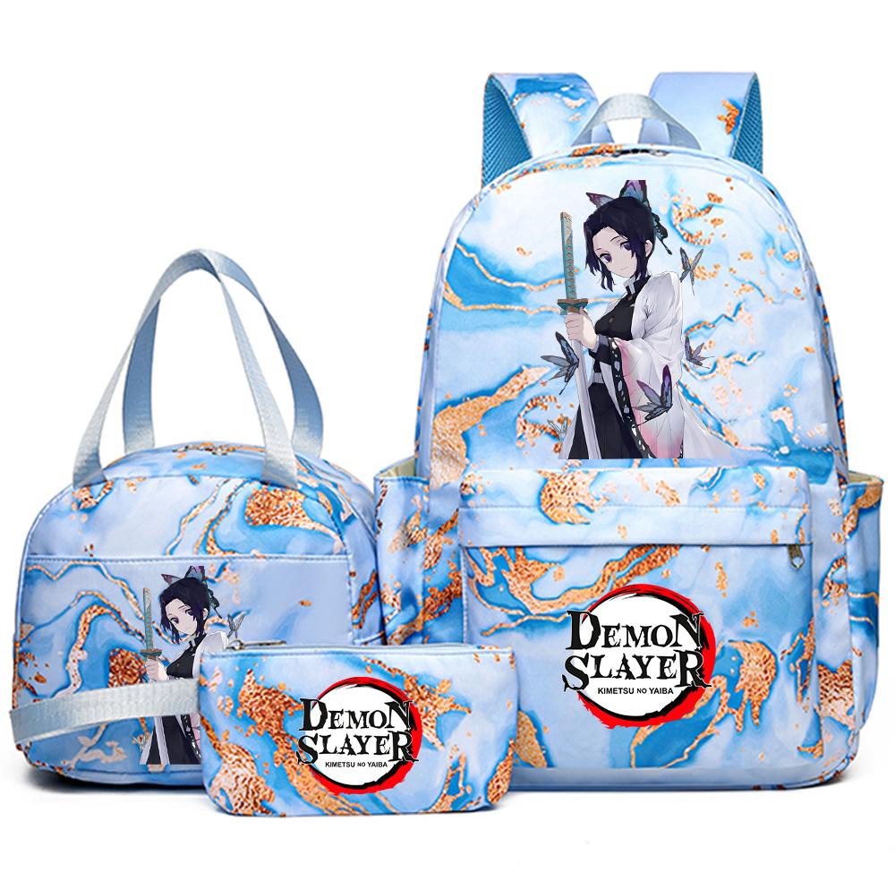3Pcs/set Anime Demon Slayer Printed Backpack Handbag Pencil Case for Teenager Student Girl Boy Bookbag Schoolbag Large Capacity Waterproof Travel Bag