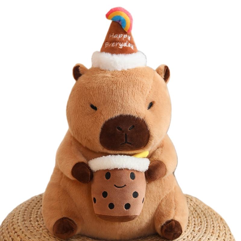 Creatieve Kawaii Capybara Pluche Pop Kussen Verjaardag Bubble Tea Bloem Vrolijke Capybara Pluche Speelgoed Voor Jongens En Meisjes Cadeau about 30cm