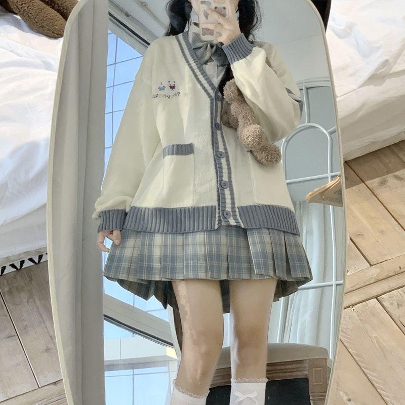 JK Uniform Skirt & Cardigan Sweater Set: Autumn/Winter Japanese Soft Girl College-Style Sailor Suit