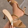 Fashionable New Ladies Pointed Toe Mirror Surface Sandals High Heels Coffee Brown Strap Thin High Heel slippers Women