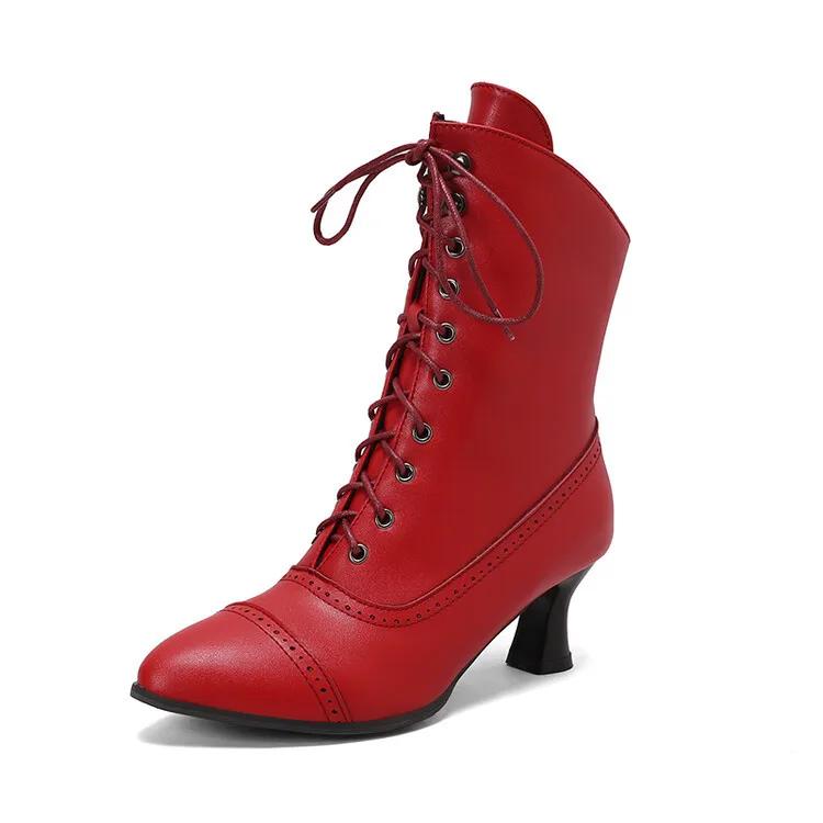 

2024 Hot New Lace-up European and American Short Leg Women s Boots Pointed Mid-heel Women s Boots Big Size 34-48 Women Shoes 38