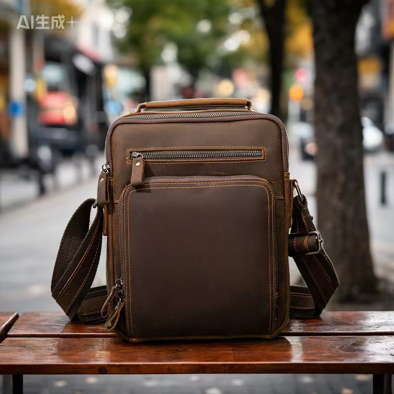 Top Grain Leather Shoulder Bag, Genuine Crazy Horse Leather Crossbody Handbag, Minimalist Stylish Men Leather Bag For Wholesale