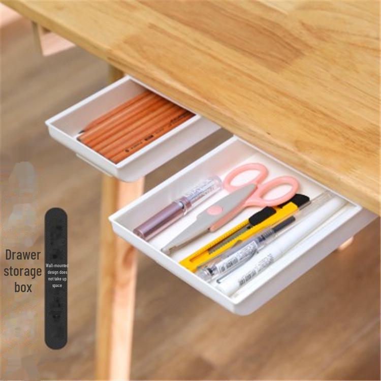 Скрытый ящик под столом Пылезащитный липкий пластиковый выдвижной ящик для хранения настольных мелочей Small 22x11x35 cm серый 610₽