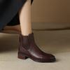 Vintage Office Lady Genuine Leather Women Ankle Boots Autumn Winter Retro Style Back Zipper Thick Heels Shoes Woman 2024 New