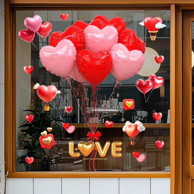 Romantic Love Valentine'S Day Sweetheart Balloon Stickers Window Stickers Convenience Store Glass Decor Electrostatic Stickers