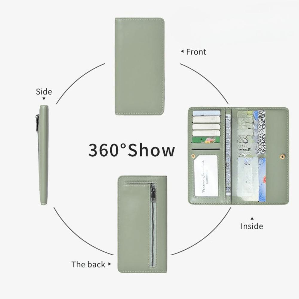New RFID Anti-theft Brush Women's Wallet Solid Color Ultra-thin Credit Card Bag Zipper Buckle Long Wallet