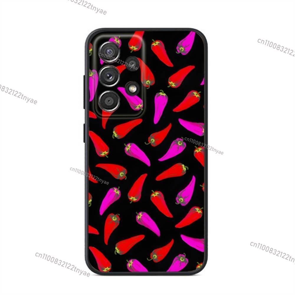 Spicy Red Chili Peppers Phone Case For Samsung S24,21,22,23,30,Ultra,20,Plus,Note,10,9,Black soft silicone case