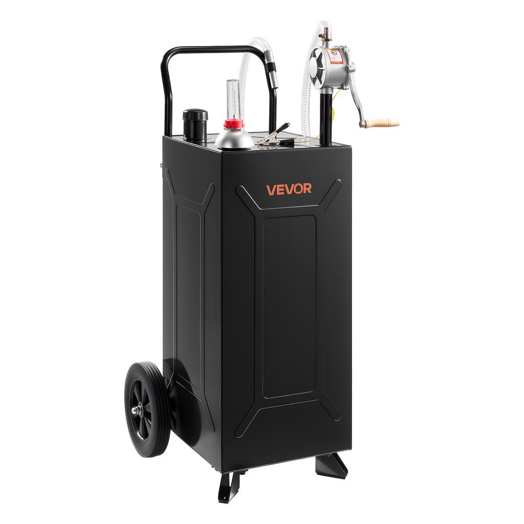 VEVOR 113.6L Fuel Gas Caddy, Carbon Steel, Portable Fuel Transfer Storage Tank with Manual Pump and 2 Wheels, Gasoline Diesel Can Container, for Cars