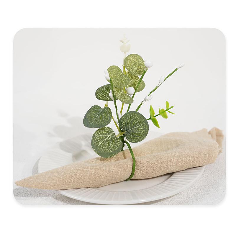 2Pcs Artificial Eucalyptus Green Napkin Rings Floral Rustic Wedding Party Table Centerpieces Valentine'S Day Home Dining Decor