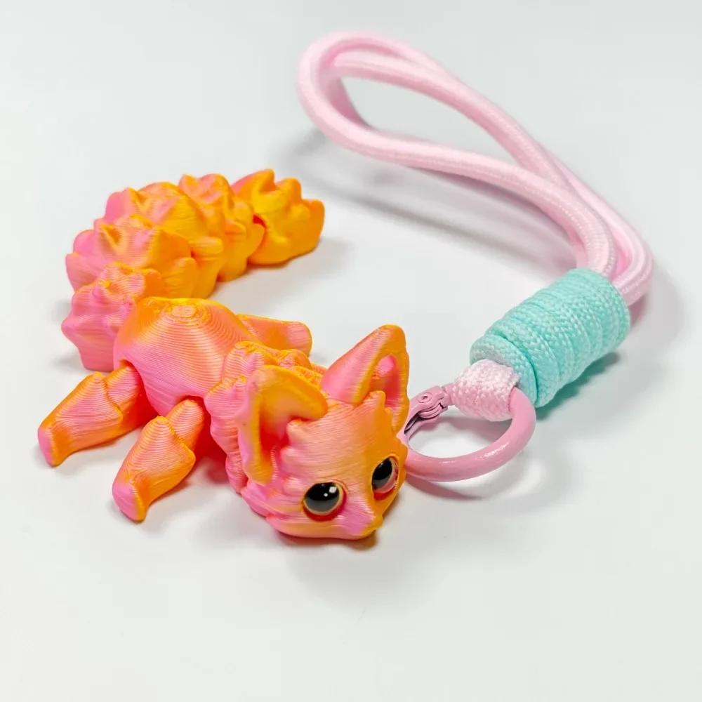 Simulated Little Foxes Decoration 3D Printed Cute Fox Ornament Model Multiple Joints Movable Hanging Rope Decoration Accessories