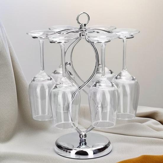 Metal Wine Glass Holder Freestanding Rack for 6 Glasses Compact Goblet Organizer for Kitchen Countertop And Bar