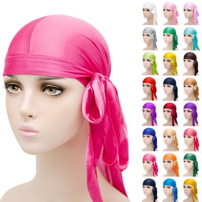 Erkek ve Kadın Saten Elastik Şapkalar İpek Taklidi Kalın Uzun Kuyruklu Korsan Şapkaları İpeksi Durag