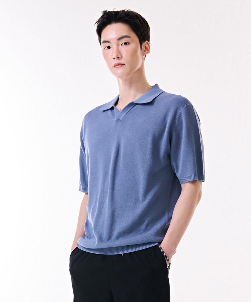 CHASECULT Men'S Cool Touch Open Collar Neck Short Sleeve Sweater-Dbrk5611D0N
