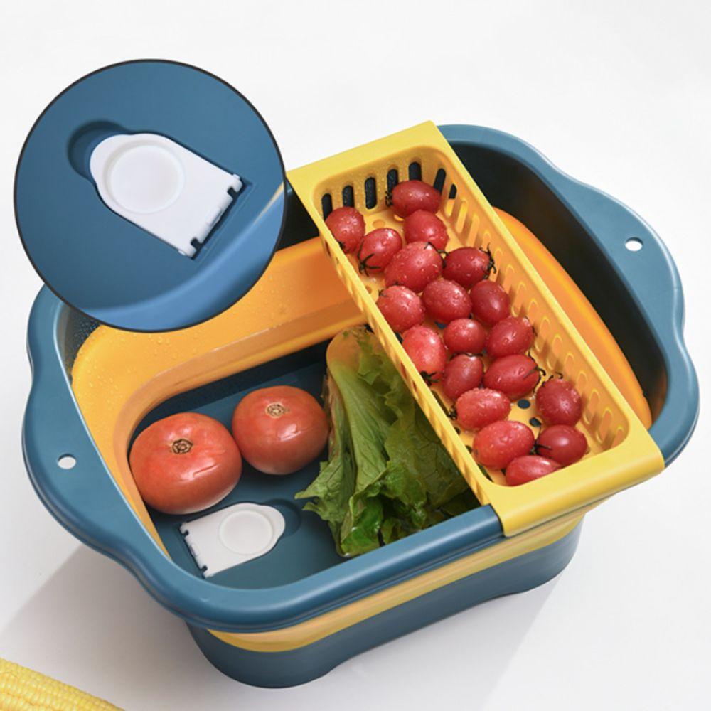 Raised Base Foldable Fruit Vegetable Washing Basket Double Layer Sink Strainer Colander  Tableware