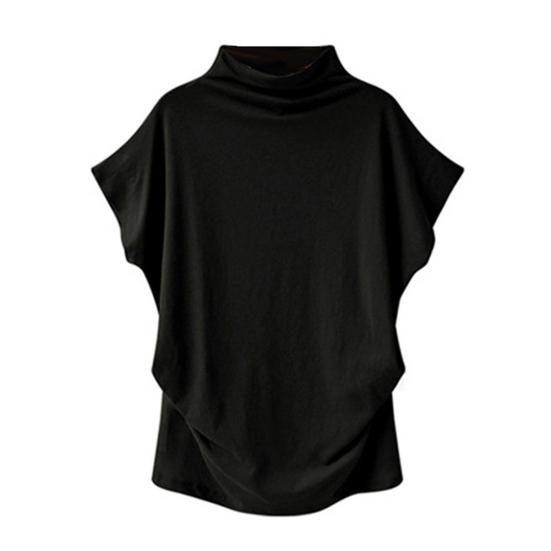 Women Plus Size Solid Color High Neck Short Sleeve T-Shirt Loose Bottoming Top