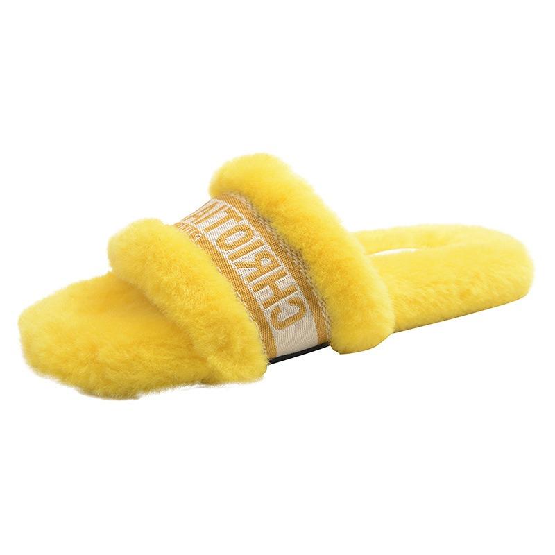 

Cute plush slippers women s autumn new warm fashion home cotton drag letter flat bottom one-word drag shoes women 40 жёлтый