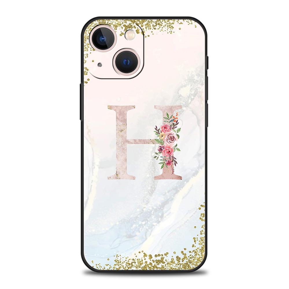 Flowers Letter Phone Case For iPhone 17 16 15 Pro Max 11 12 13 14 7 8 Plus SE 2020 X XR XS Cover Soft Black