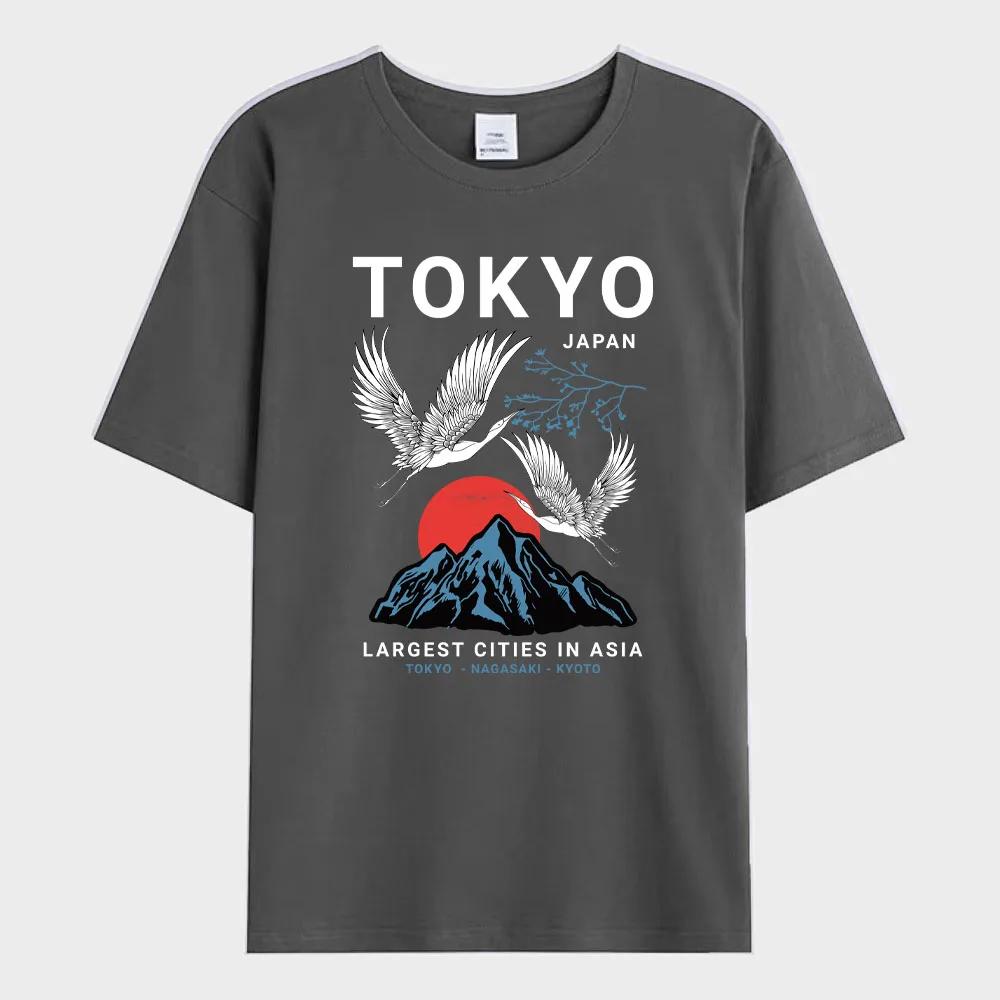 

Летняя мужская футболка Япония Токио Принт летящего журавля Модная уличная футболка с коротким рукавом оверсайз Мужская одежда XXXXXL