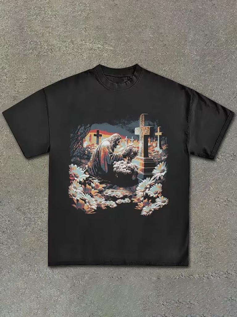 Summer New Arrival Faith In God (Y2k) Loose Fit Crew Neck Design Casual And Stylish Leading The Street Trend