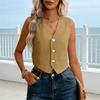 Linen Vest Top for Women Casual Slim Fit Sleeveless Button Down Waistcoat V