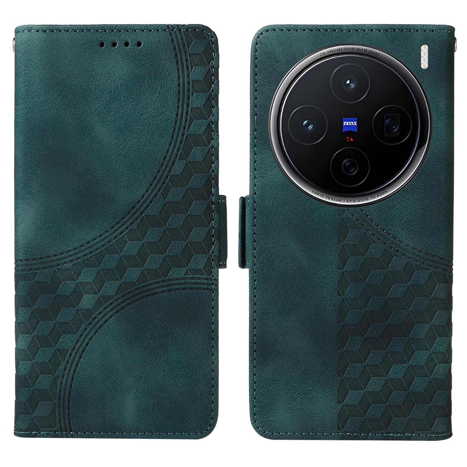 

Для vivo X200 5G Чехол из ПУ кожи Чехол для телефона с ромбовидным звездным принтом Green