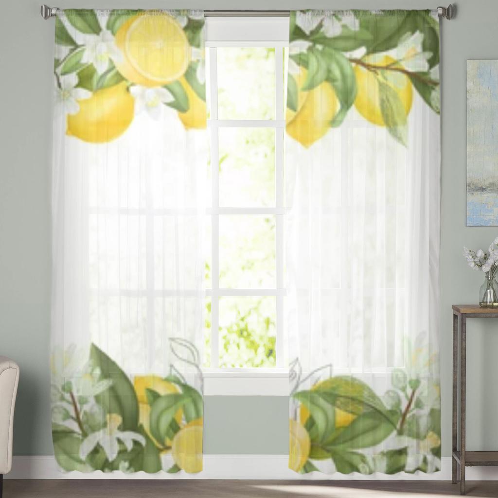 Lemon Tree Branches Flowers Chiffon Sheer Curtains For Living Room Bedroom Decoration Window Tulle Curtains Drapes