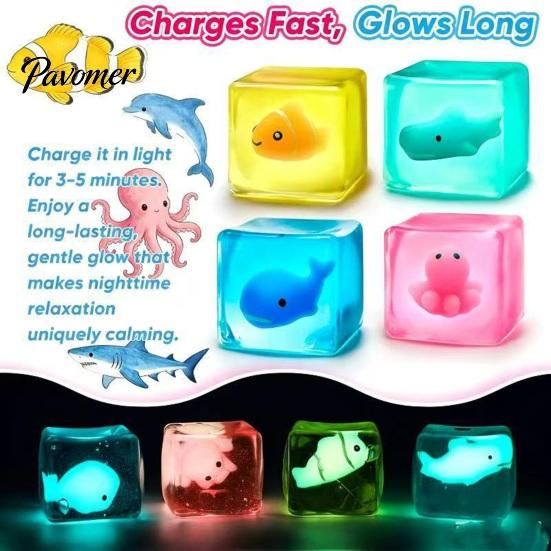 Adults Stress Relief Toys Glow-in-the-Dark Cube Toy, Squeeze Marine Animal Balls Sensory Clear with Luminous Sea Inside Transparent Toy