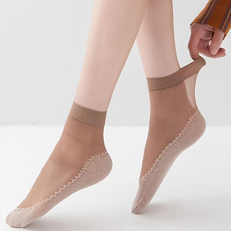 5 Pairs Breathable Comfy Semi-sheer Unisex Socks - Non Slip Bottom - Women's Stockings & Hosiery