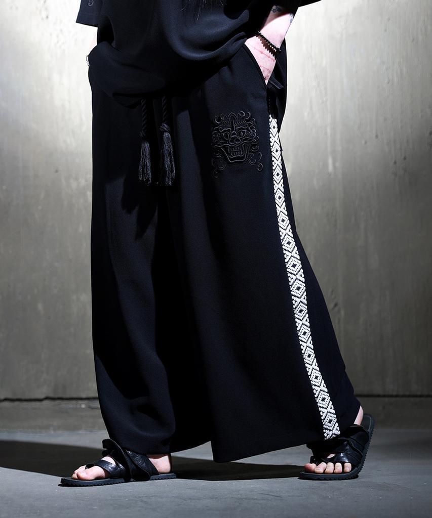 Kileutimuka Embroidered Ethnic Rope Wide Pants Black