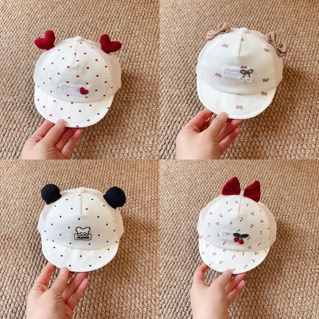 Baby Girl Boy Summer Cotton Sun Hat With Cherry Heart Dots For Newborns
