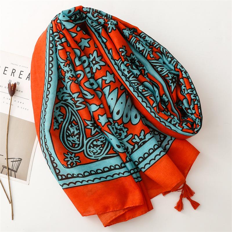 Bohemia Styles Retro Print Designer Ladies Women Viscose Scarf Female Long Shawl Tassel Four Seasons Versatile Muslim Hijab