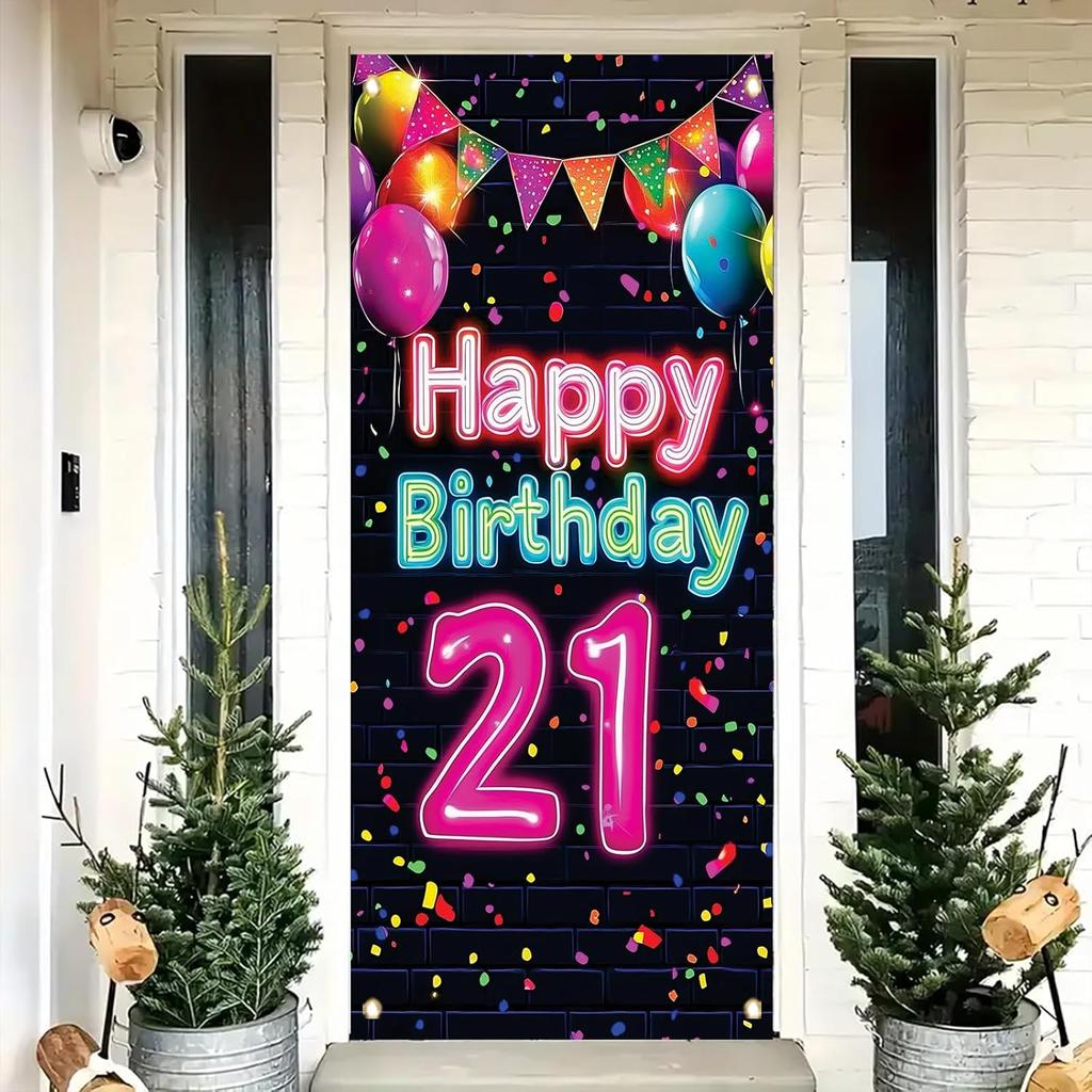 10th Birthday Door Cover Decoration 71 x 35 Inch Colorful Balloons and Lights Banner for Kids Happy Tenth Birthday Party Supplies Photo Backdrop Wall