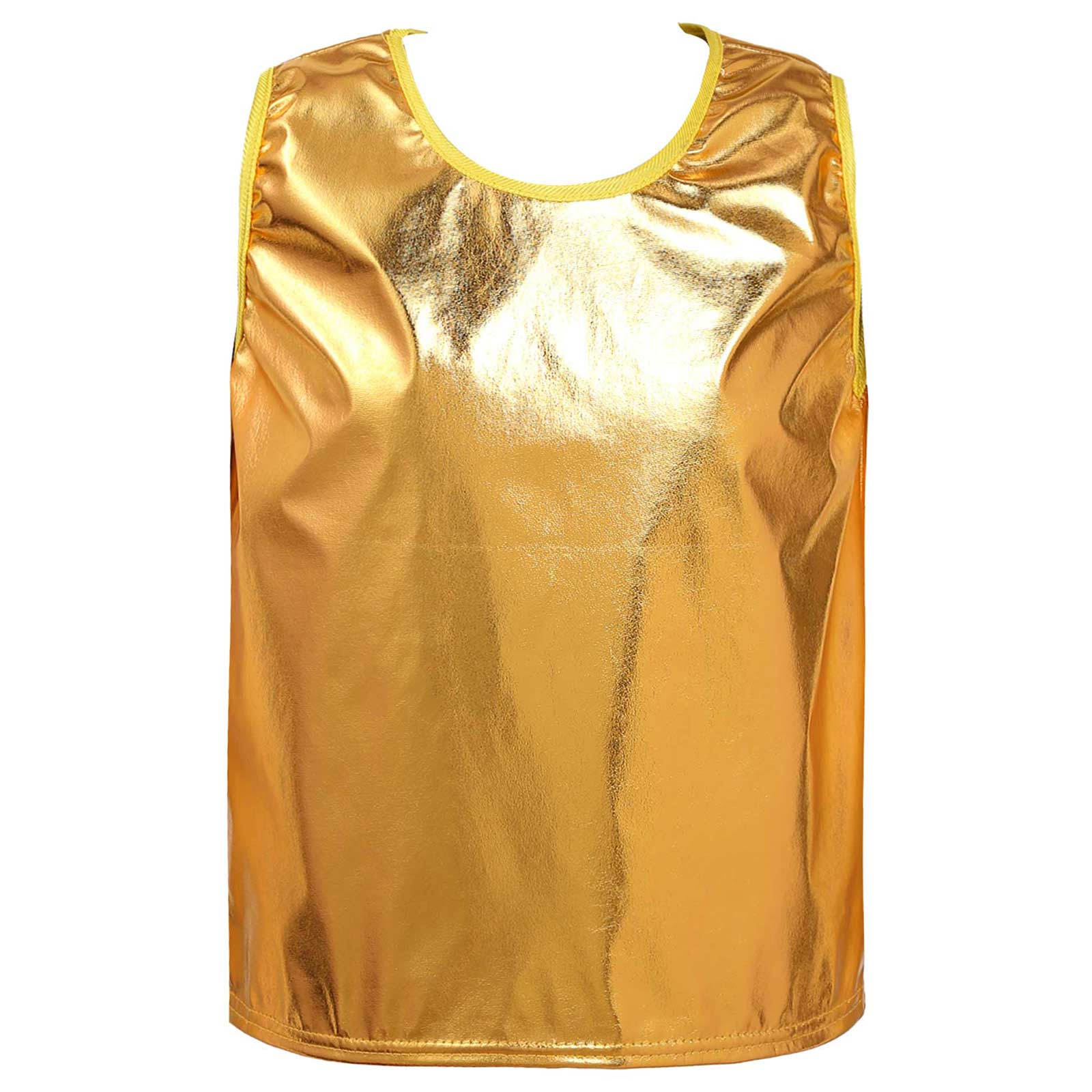 

Дитячий танцювальний жилет унісекс без рукавів з круглим вирізом з металізованої тканини з бронзовим напиленням однотонний топ 1-6 Years золотий