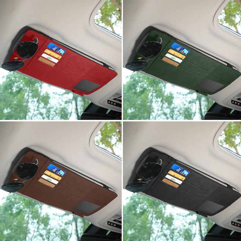 Car Sun Visor Suede Sunglasses Holder Multi-functional Card Holder Storage Pocket Car Interior Glasses Clip Car Accessories