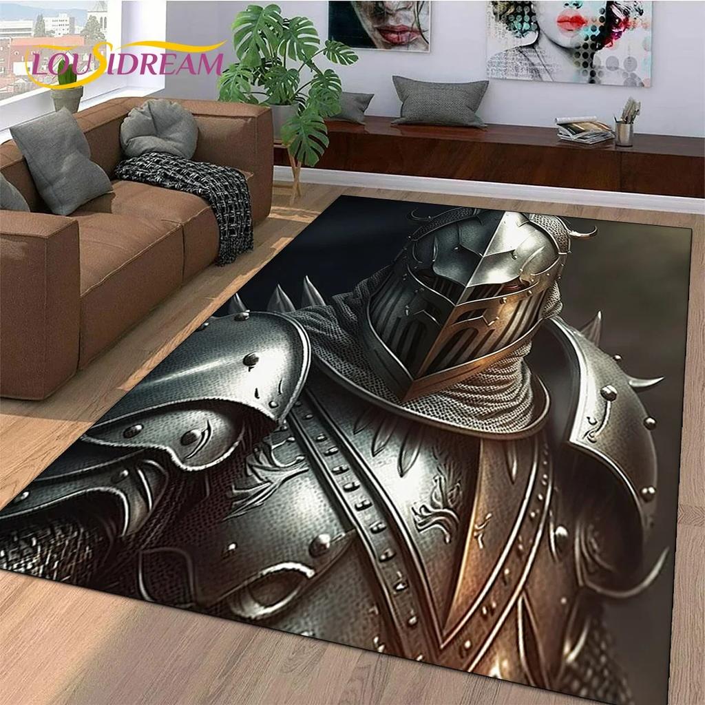 Knight Templar Cavalier Crusaders Cartoon Carpet Rug for Bedroom Living Room Home Sofa Decoration,Kid Game Large Decor Floor Mat