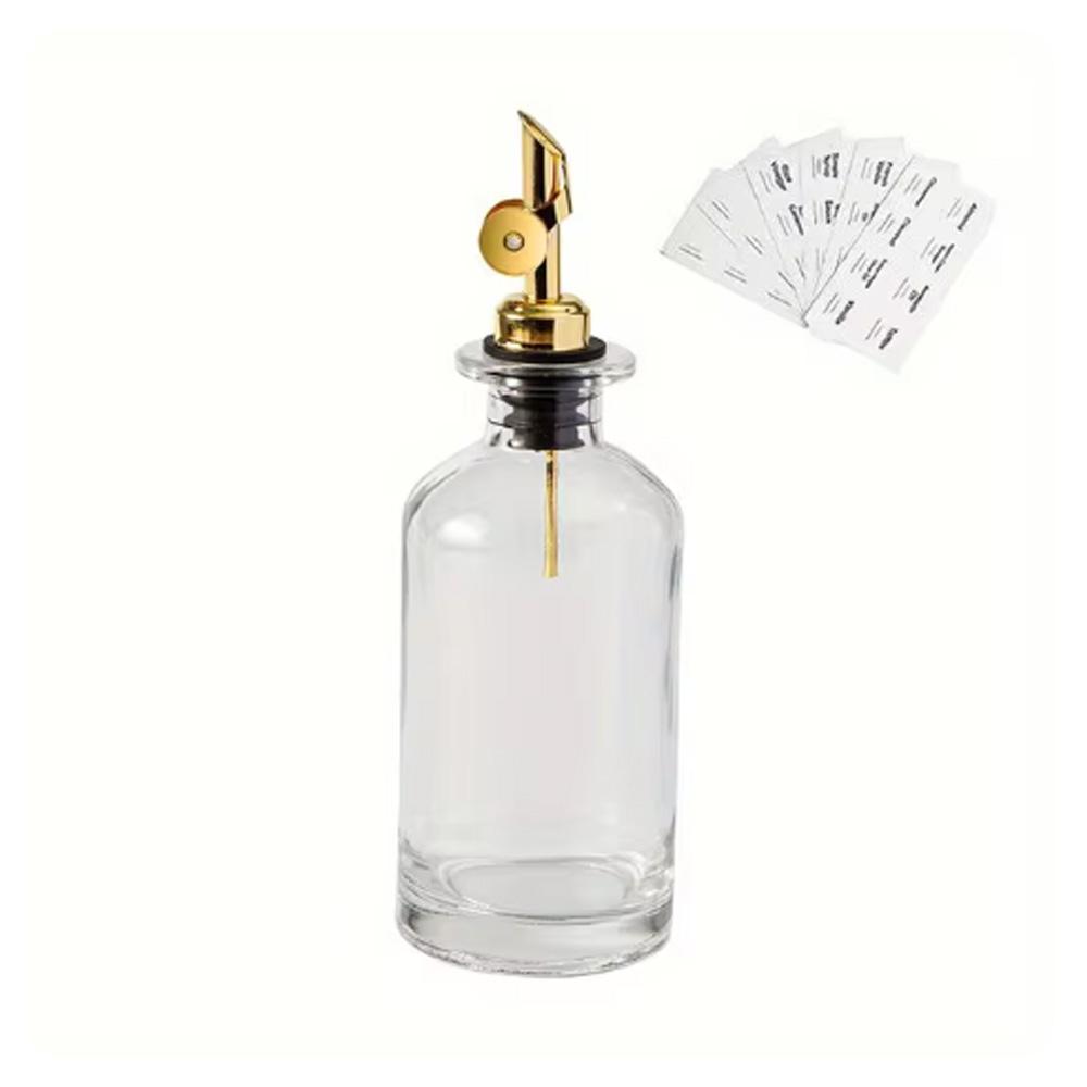 Dávkovač oleje a octa s kovovou hubičkou, nepropustná nádoba na olej, nádoba na koření, kuchyňský skleněný dávkovač lahví