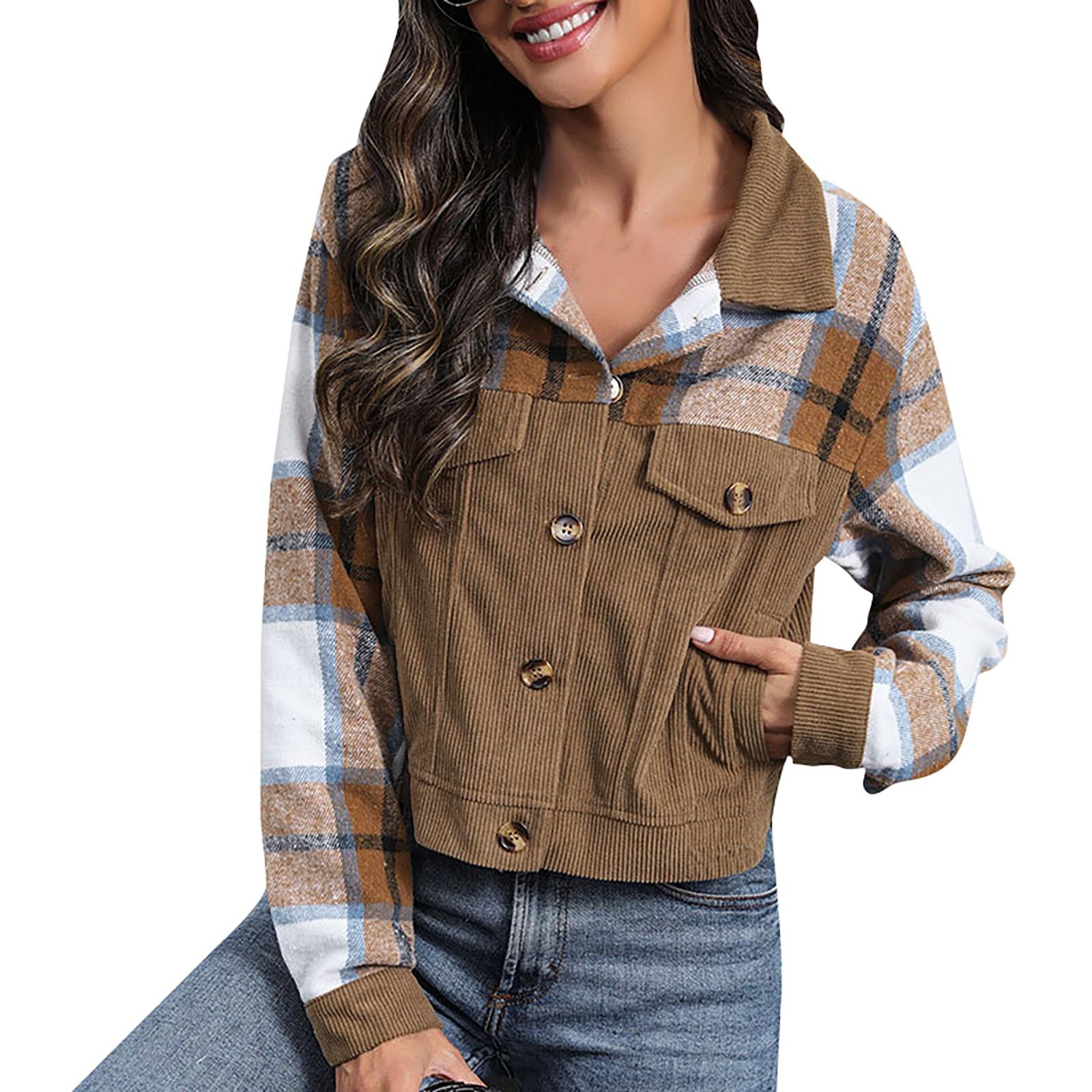 Женская повседневная винтажная куртка-кардиган в клетку с длинными рукавами и пуговицами — фото 2